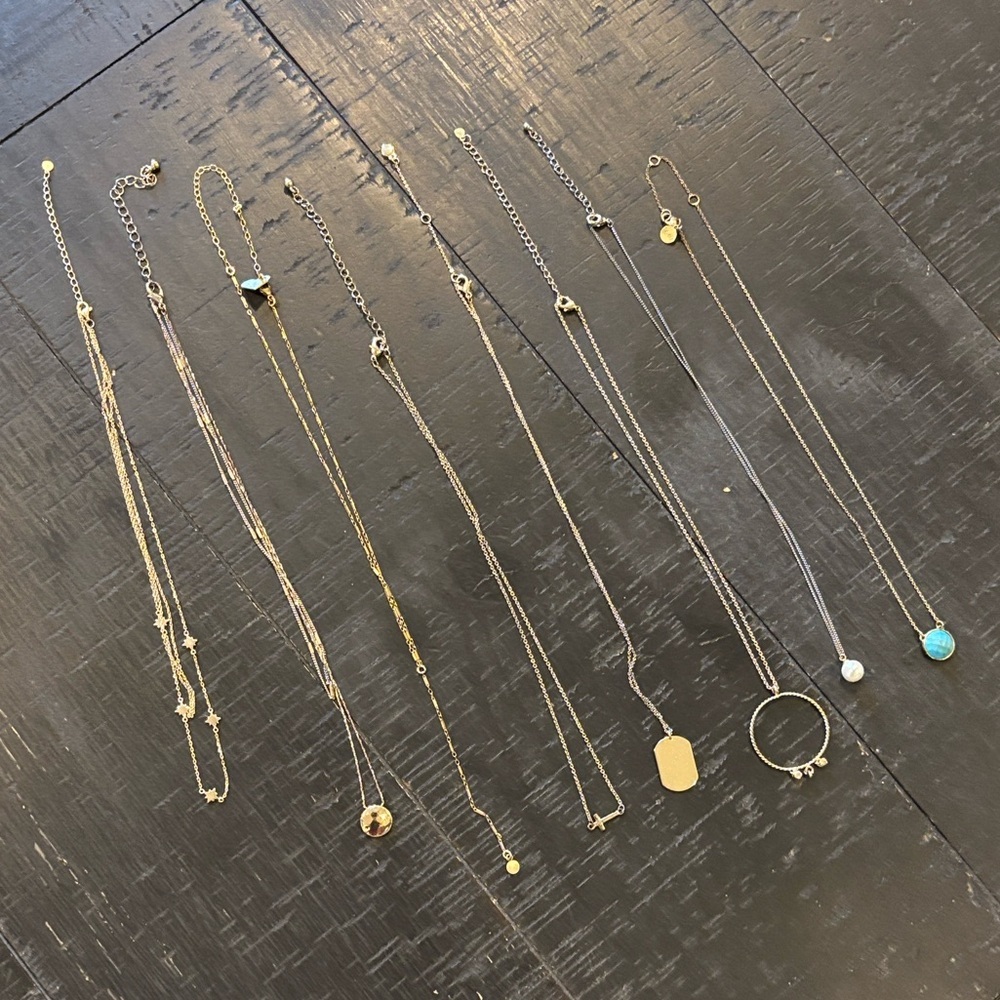 Bundle Dainty Silver & Gold Tone Chain Pendant Collection Jewelry Necklace